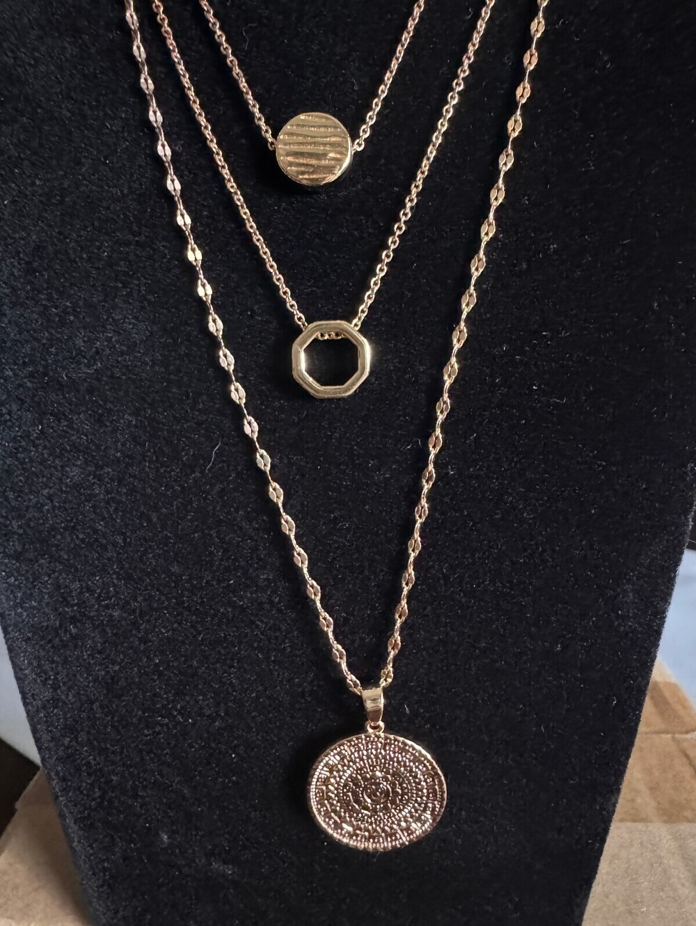 Sterling Forever Gold Triple Layered Necklace 18" Waterproof Hypoallergenic
